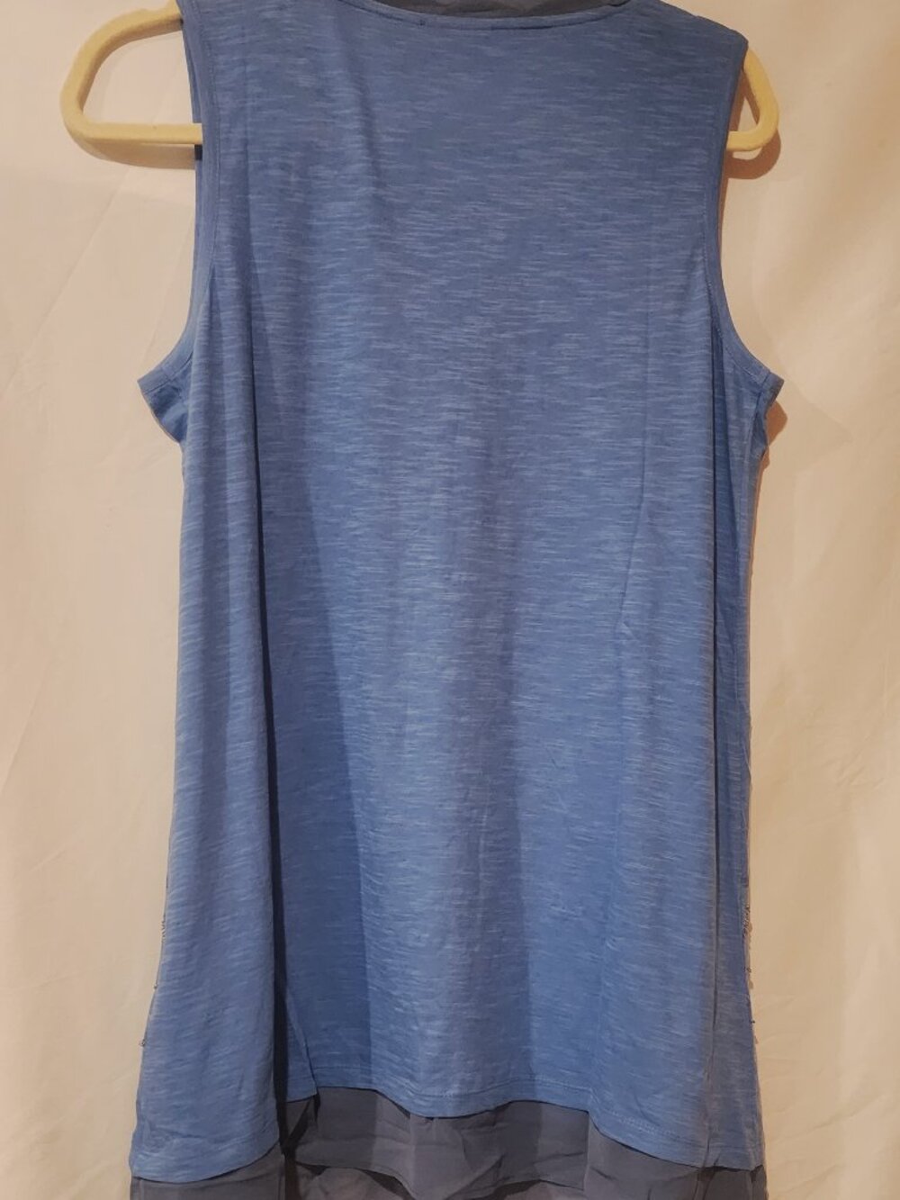 LOGO by Lori Goldstein 100% Cotton Blue Sequin Floral Sleeveless Tunic Tank M - Picture 7 of 7